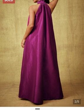 Purple Elegant Women's Taffeta Bow Tie Halter Neck Extra Wide Leg Jumpsuit